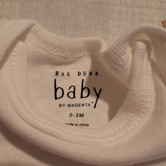 Rae Dunn baby 0-3 months bodysuit new, dribble bib preowned - Picture 2 of 3